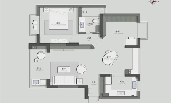 代简约两室遵循舒适主义至上原则凯发K8登录107平巧用斜切现(图5)